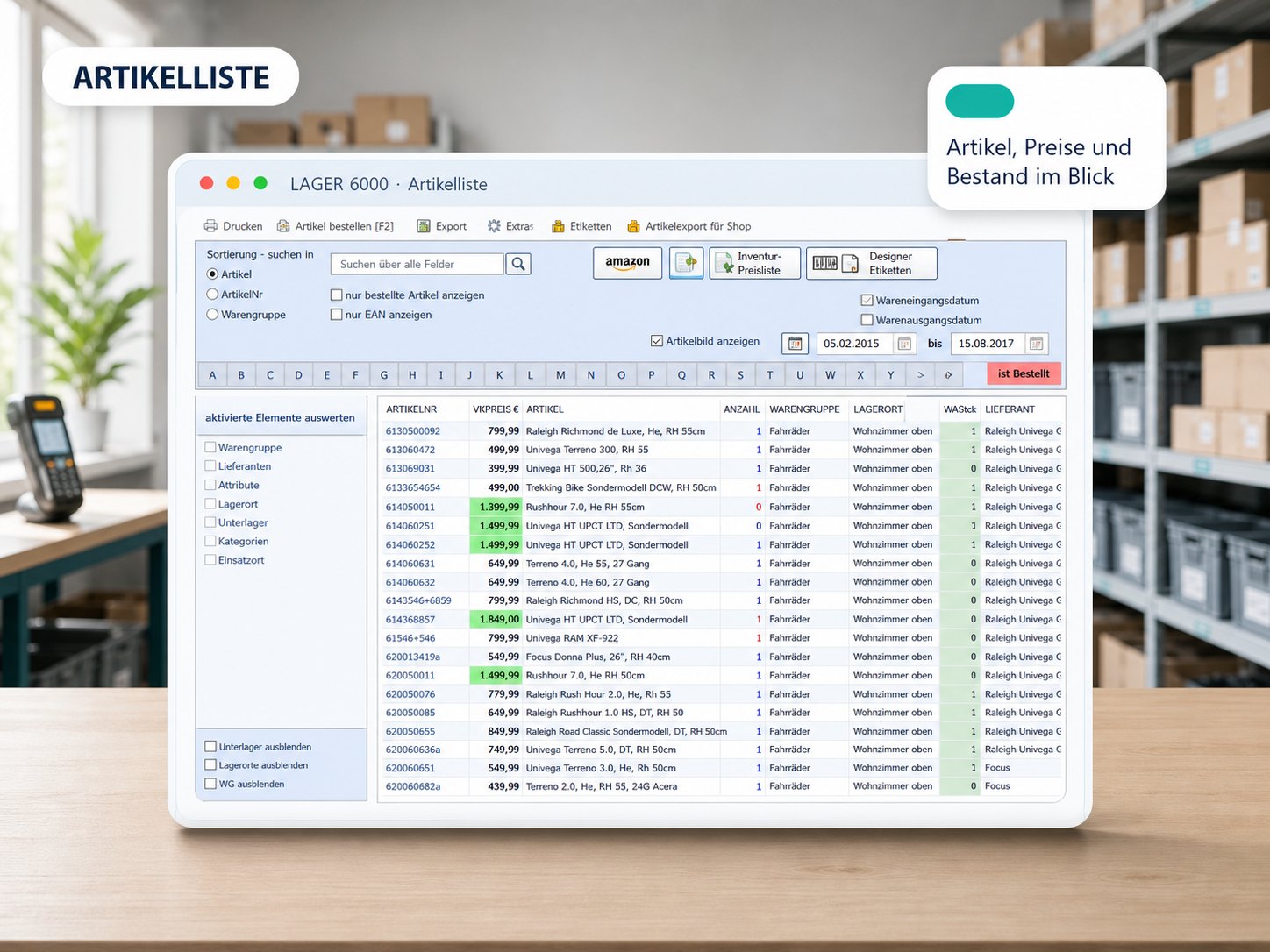 Artikelliste in LAGER 6000